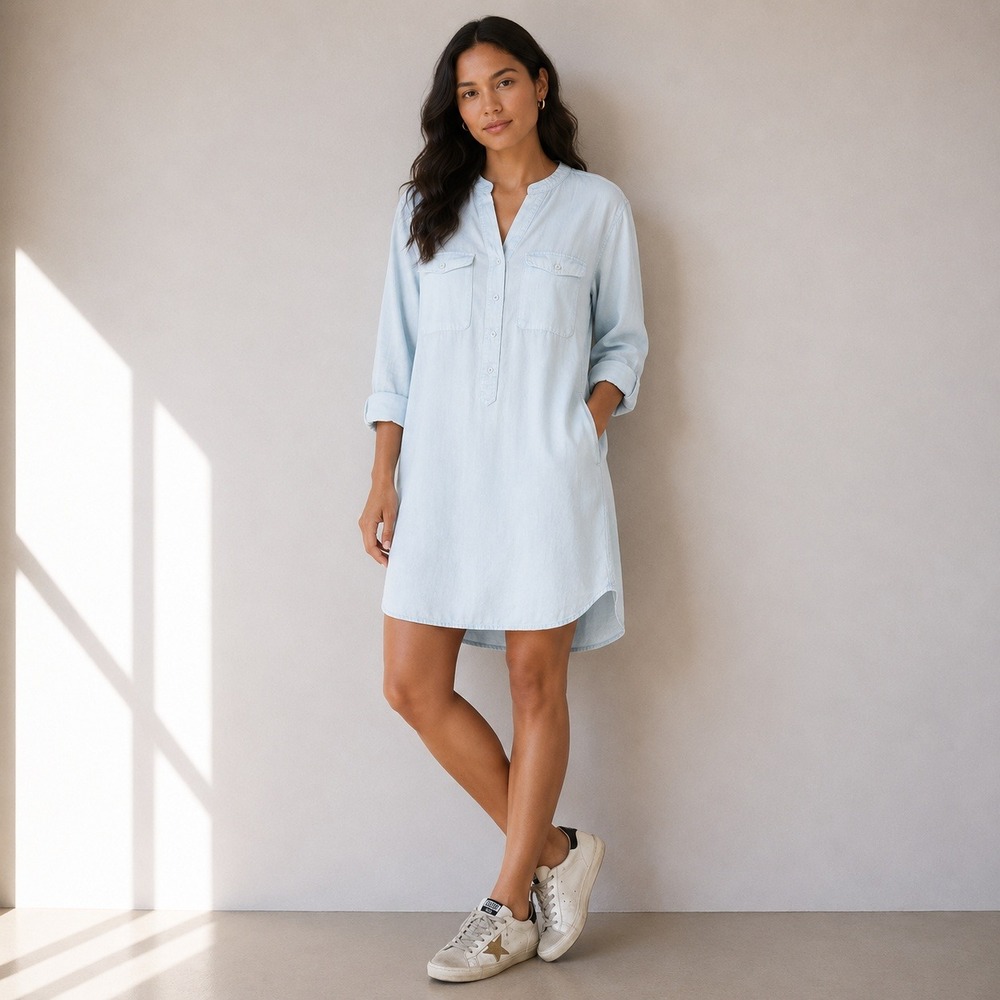 Malvin Hamburg Germany Light Blue 100% Linen Tunic Shirt Dress | Size S